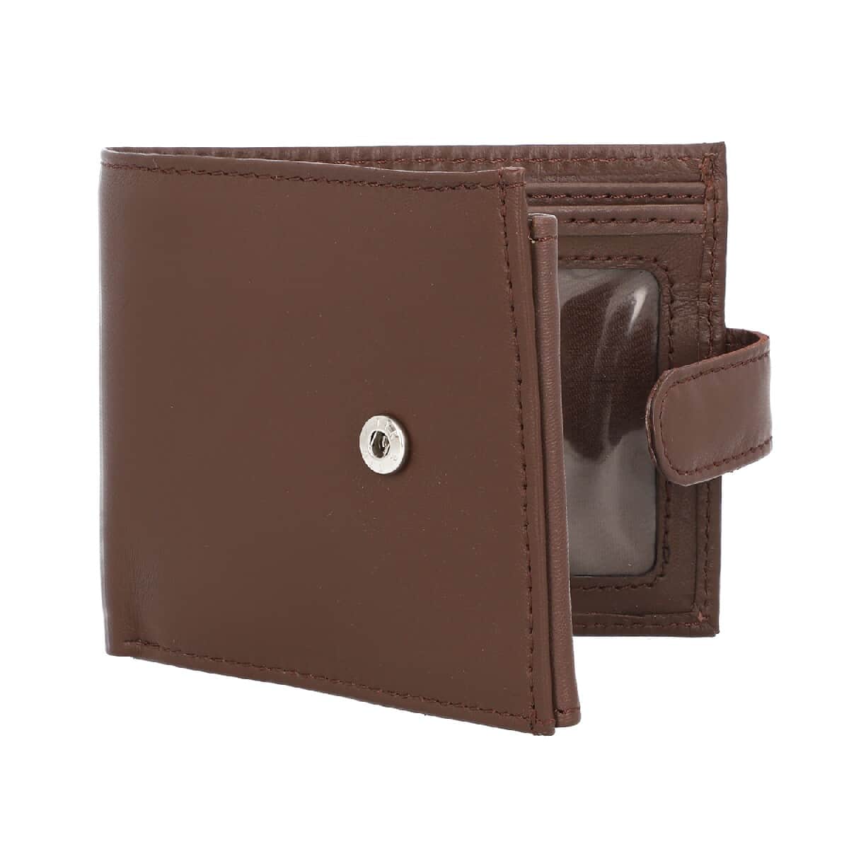 Brown 100% Genuine Leather RFID Protected Bi-Fold Men's Wallet image number 3