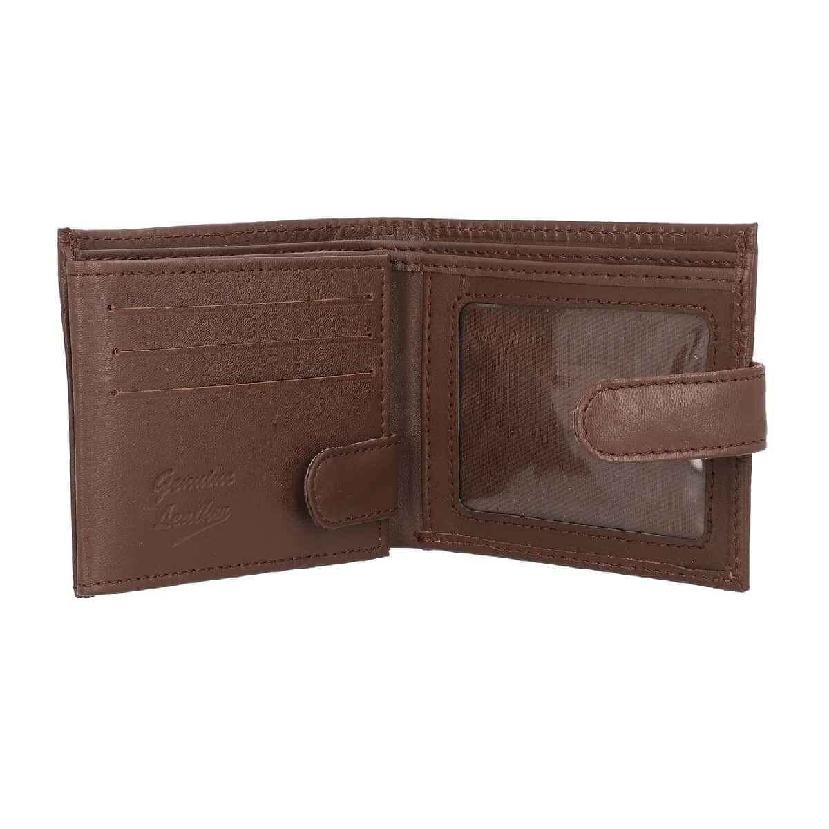Brown 100% Genuine Leather RFID Protected Bi-Fold Men's Wallet image number 4