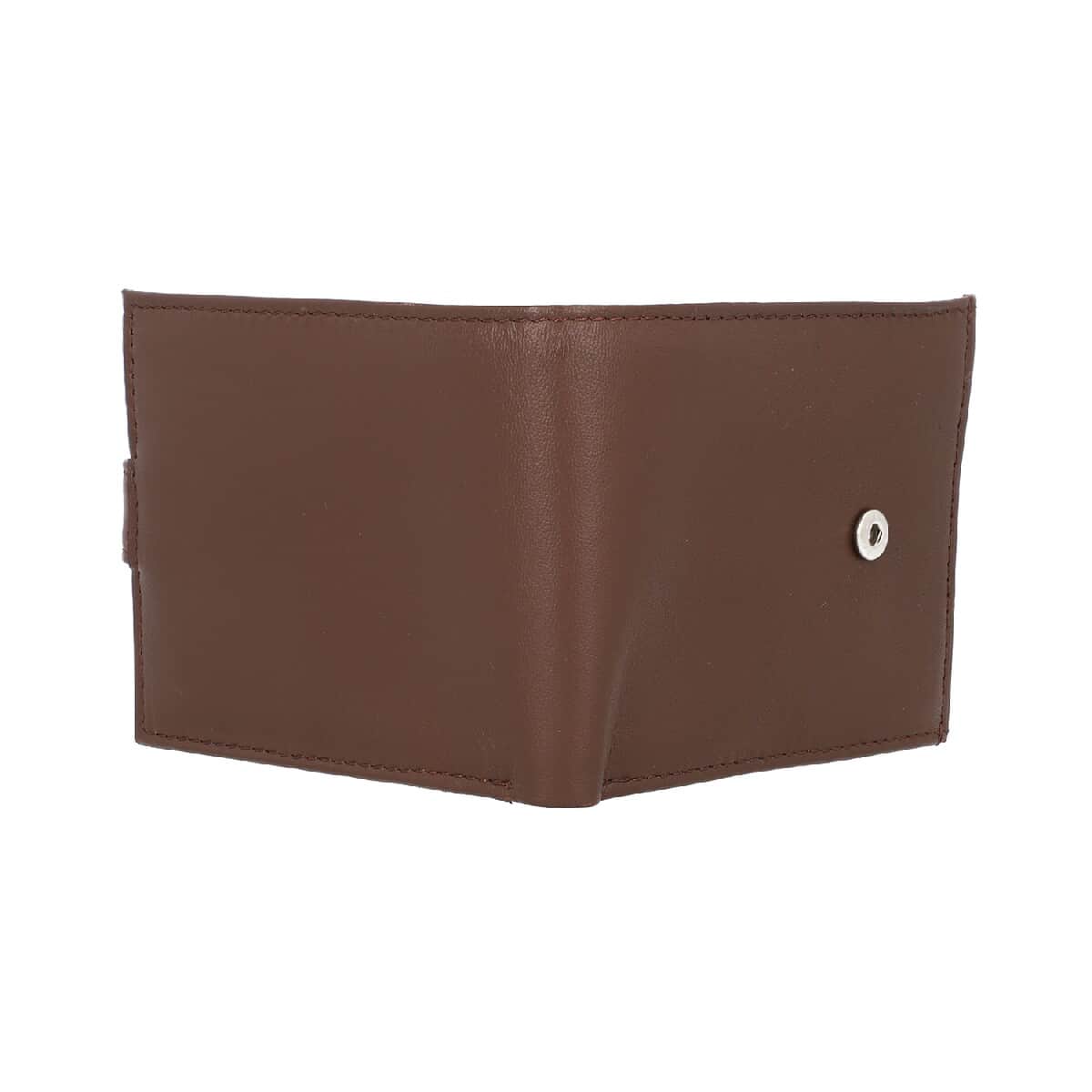 Brown 100% Genuine Leather RFID Protected Bi-Fold Men's Wallet image number 5