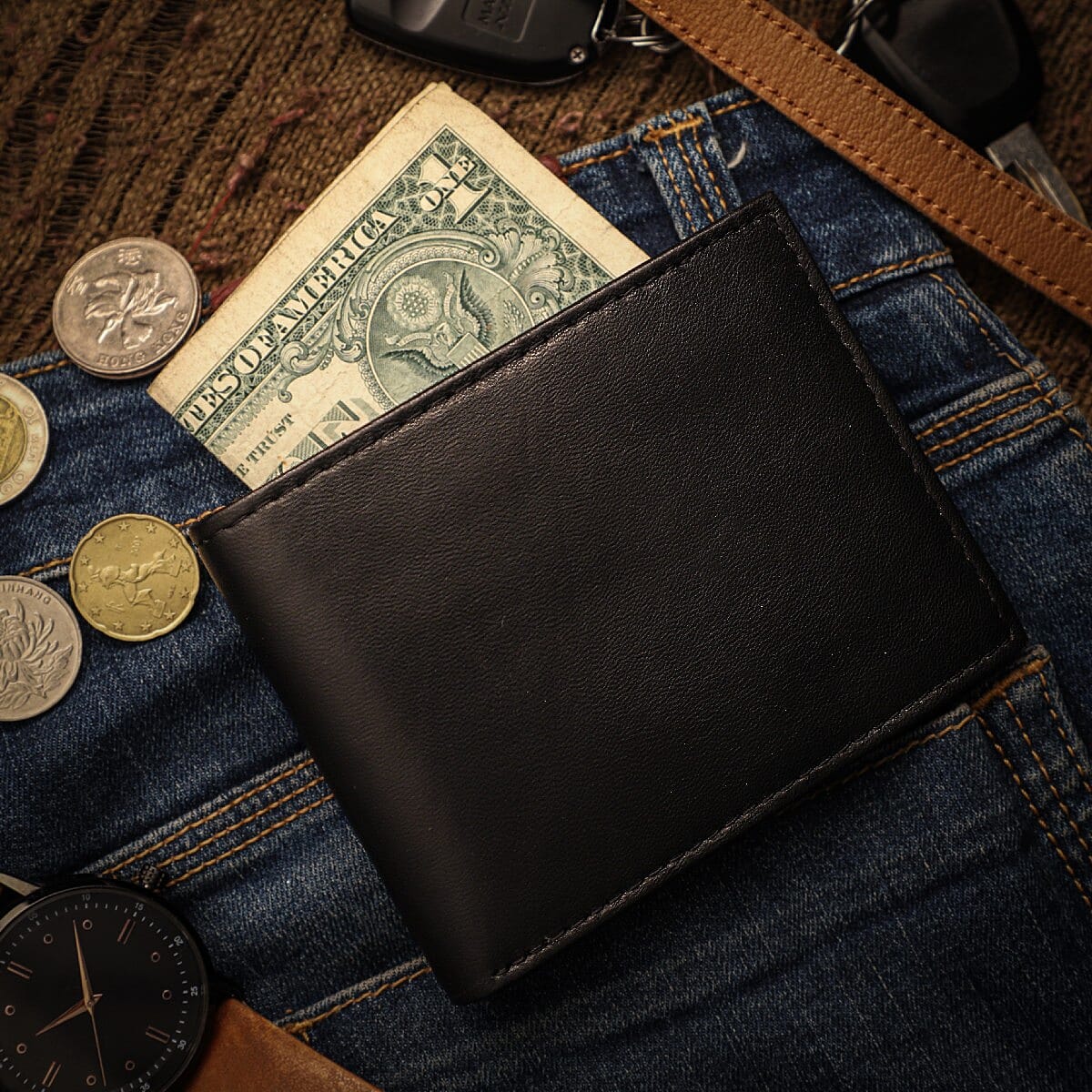 Black 100% Genuine Leather RFID Protected Bi-Fold Men's Wallet