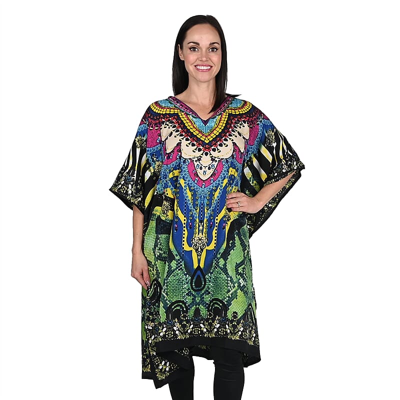 JOVIE Turquoise Snake V-Neck Kaftan - One Size Fits Most