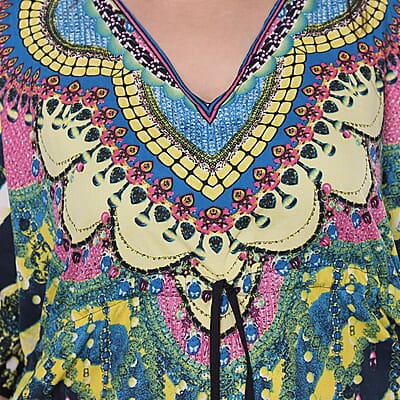 JOVIE Turquoise Snake V-Neck Kaftan - One Size Fits Most