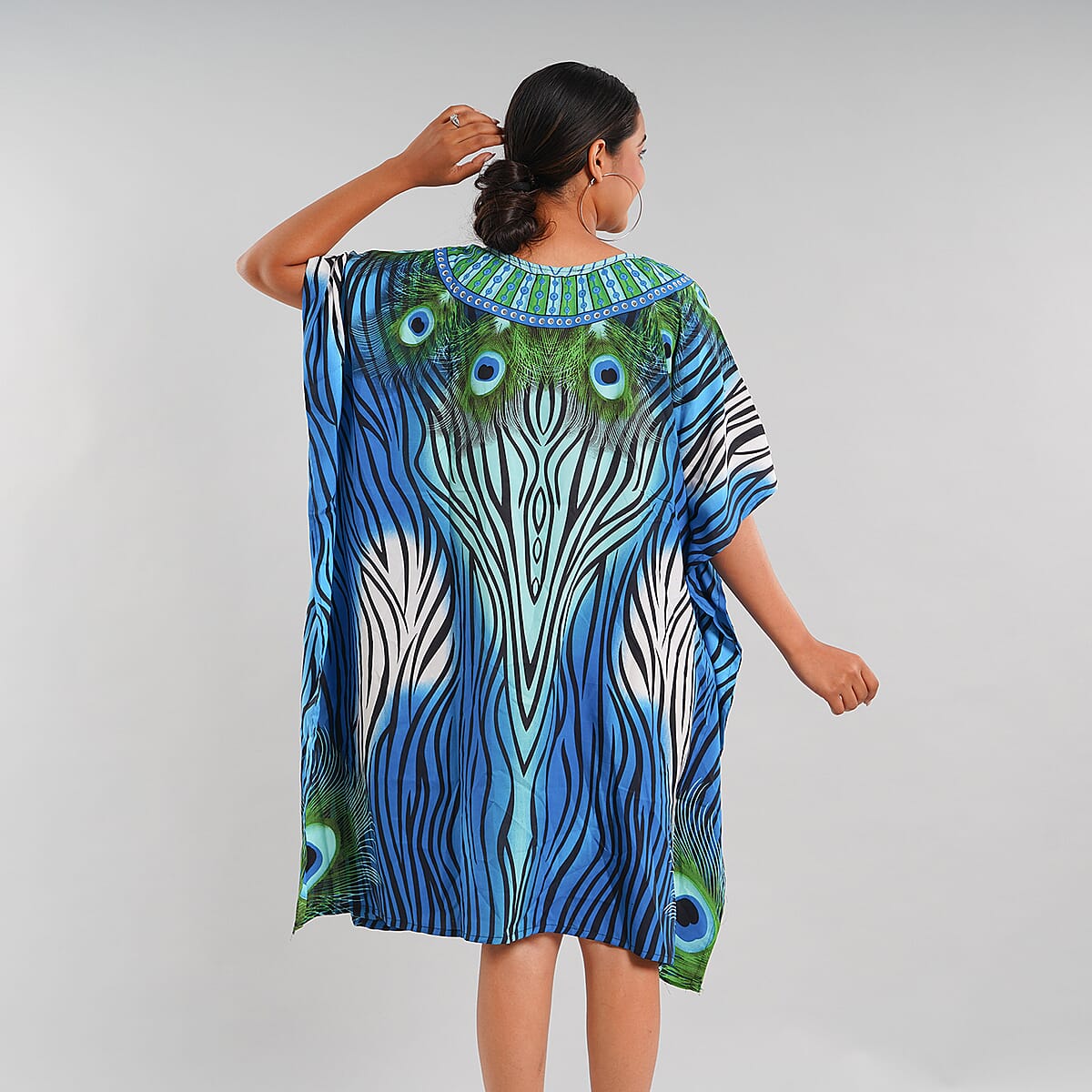 Marva's Personal Pick JOVIE Turquoise Peacock V-Neck Kaftan - One Size Fits Most image number 2