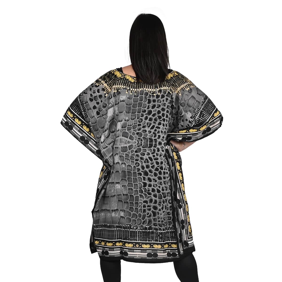 PICK OF THE SHOW JOVIE Grey Reptile/Leopard V-Neck Kaftan - One Size Fits Most image number 1
