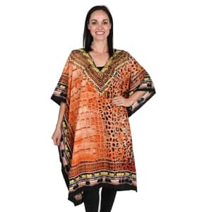 JOVIE Orange Reptile/Leopard V-Neck Kaftan Dress - One Size Fits Most, Holiday Dress, Swimsuit Cover Up, Beach Cover Ups, Holiday Clothes