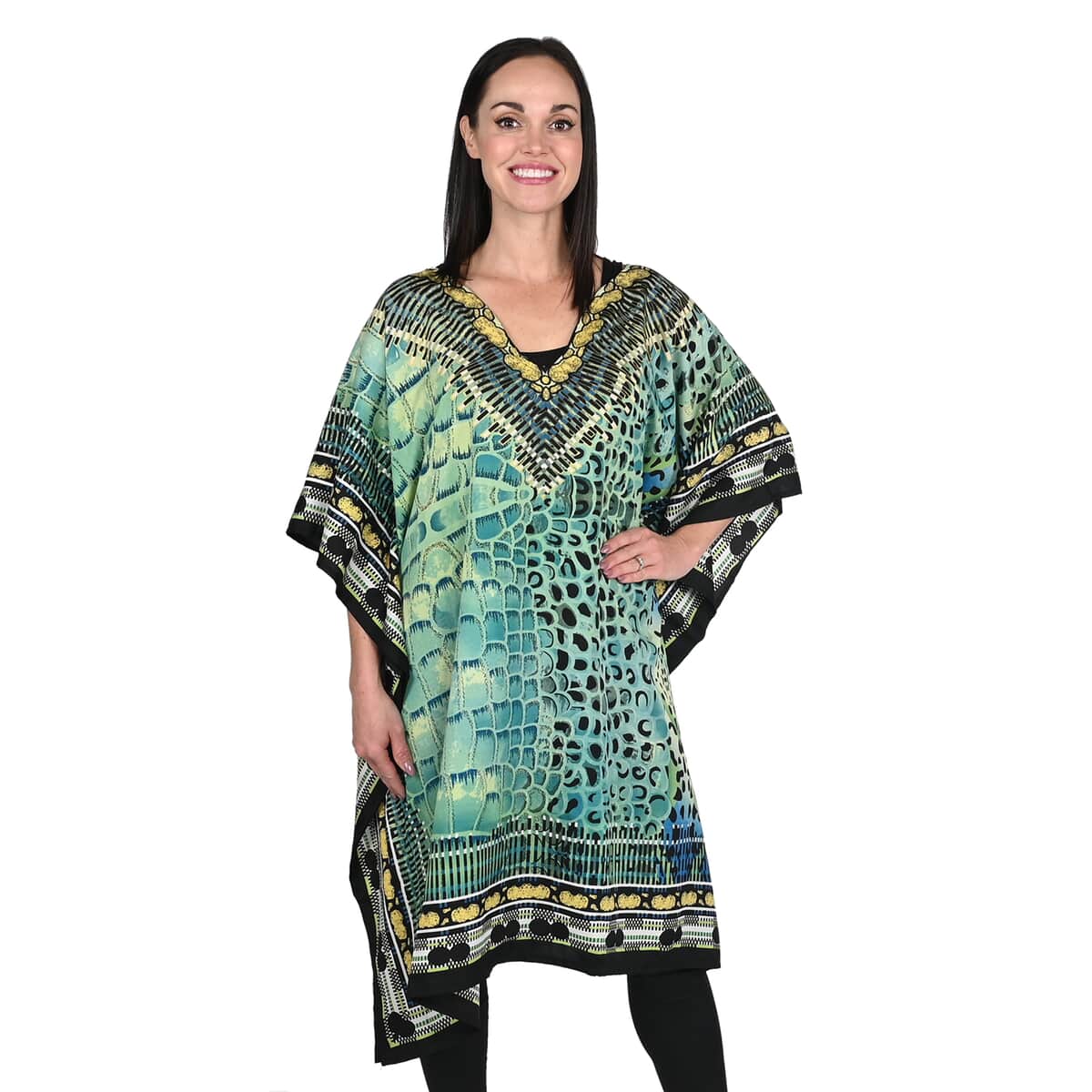 JOVIE Green Reptile/Leopard V-Neck Kaftan Dress - One Size Fits Most, Holiday Dress, Swimsuit Cover Up, Beach Cover Ups, Holiday Clothes image number 0