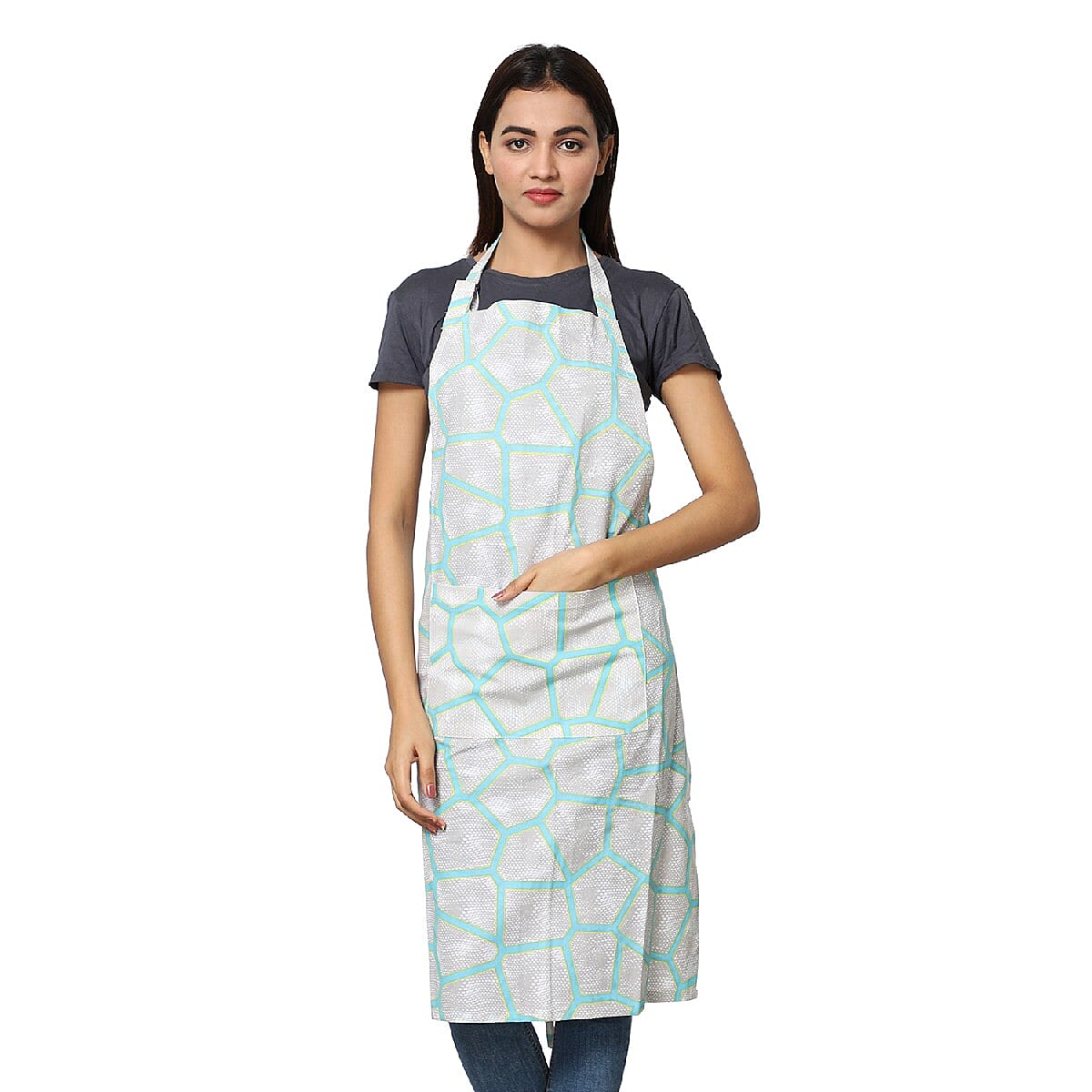 Aqua Cotton Geometric Printed Set of Apron, Glove and Pot Holder image number 1
