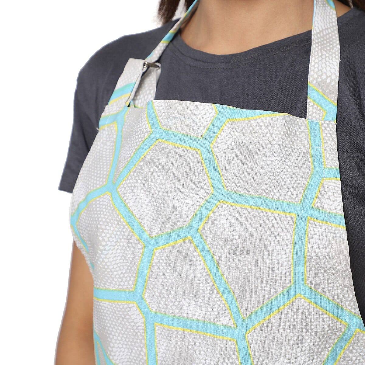 Aqua Cotton Geometric Printed Set of Apron, Glove and Pot Holder image number 3