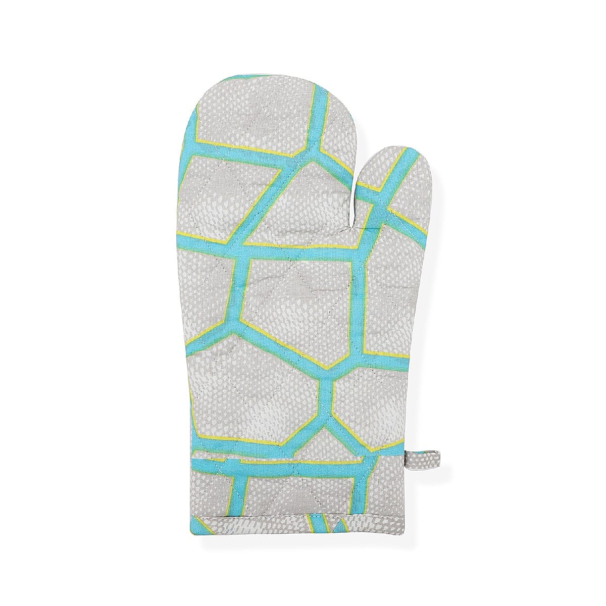 Aqua Cotton Geometric Printed Set of Apron, Glove and Pot Holder image number 6