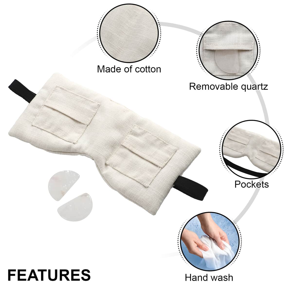 Cotton, Eye Pillow With Pockets & Removable Quartz For Eye Rejuvenation image number 2