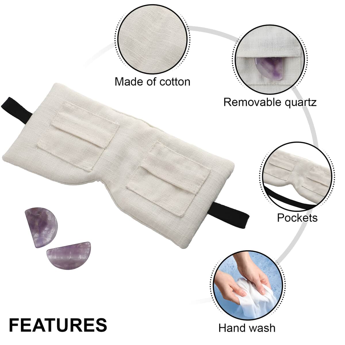 Cotton, Eye Pillow With Pockets & Removable Crystal For Eye Rejuvenation image number 2