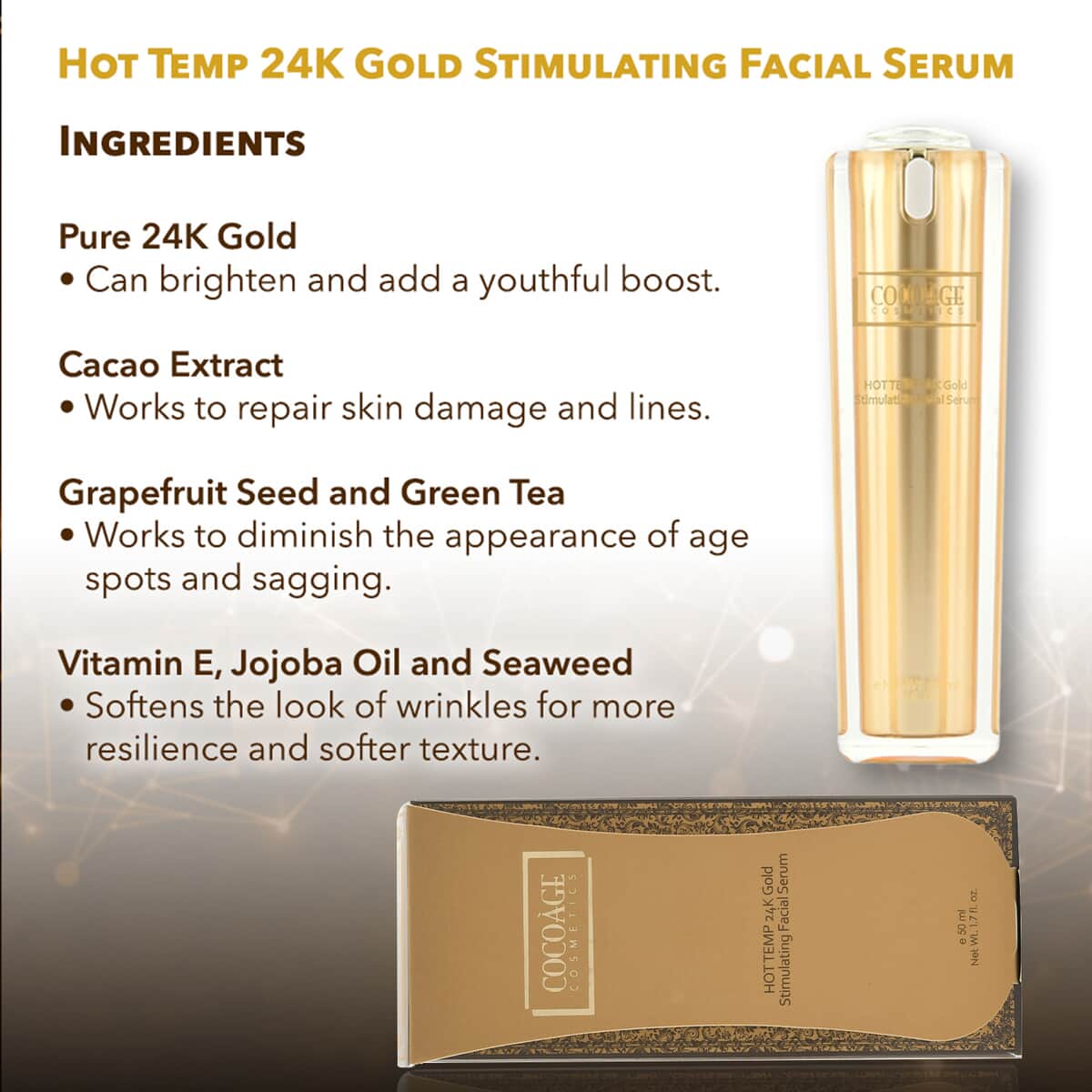 Cocoage Cosmetics Hot Temp 24K Gold & Cacao Anti Aging Face Serum image number 3
