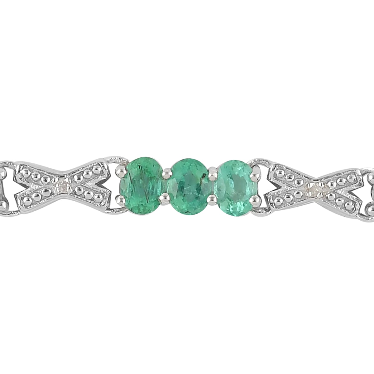 AAA Kagem Emerald and White Zircon Bracelet in Rhodium Over Sterling Silver (7.25 In) 2.60 ctw image number 1