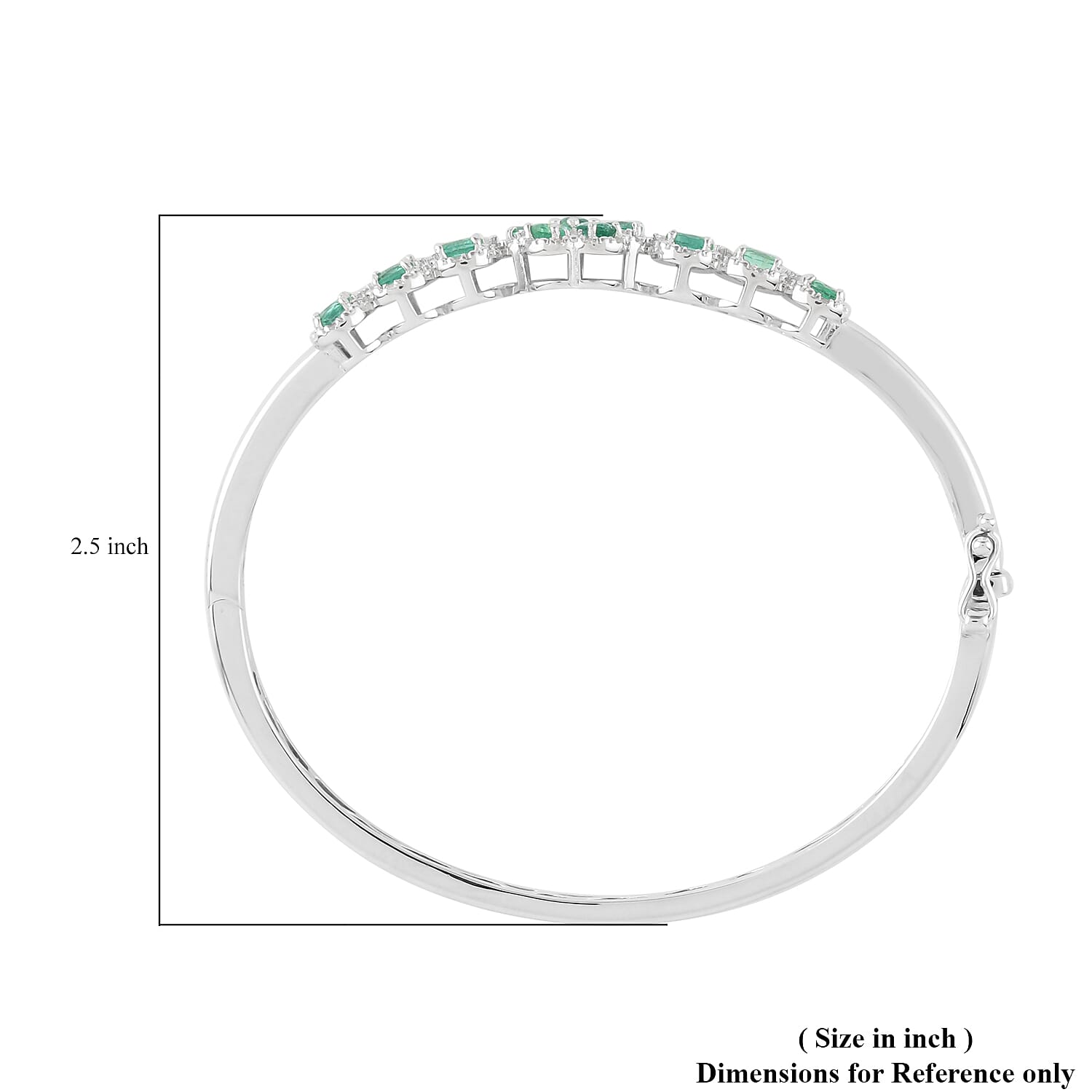 AAA Kagem Emerald and White Zircon Bracelet in Rhodium Over Sterling Silver (7.25 In) 3.27 ctw