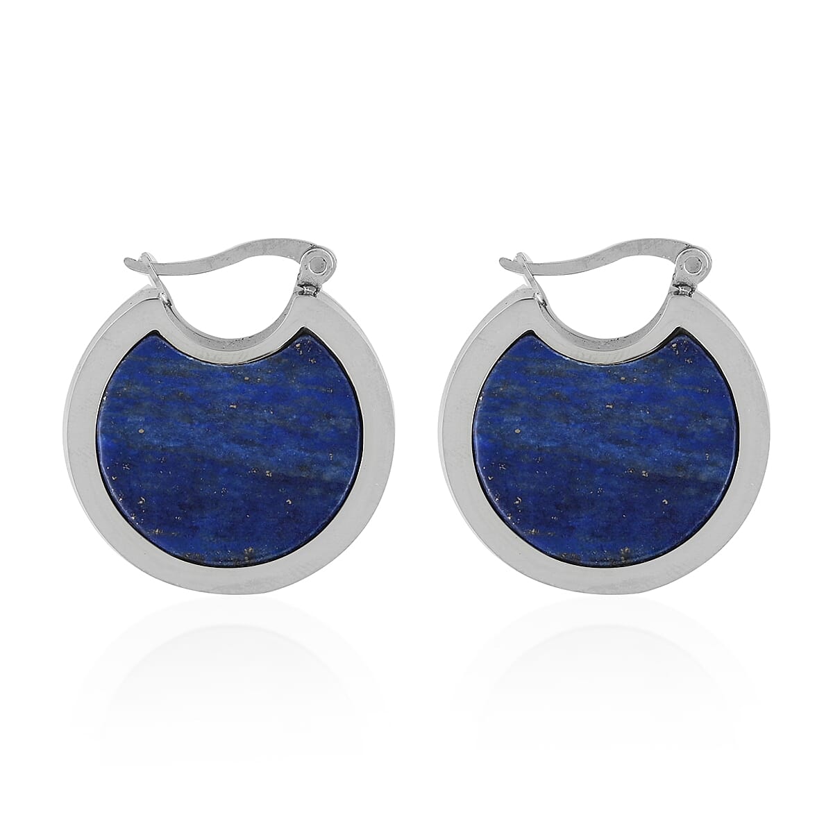 Lapis Lazuli Inlay Hoop Earrings in Stainless Steel 20.00 ctw image number 1