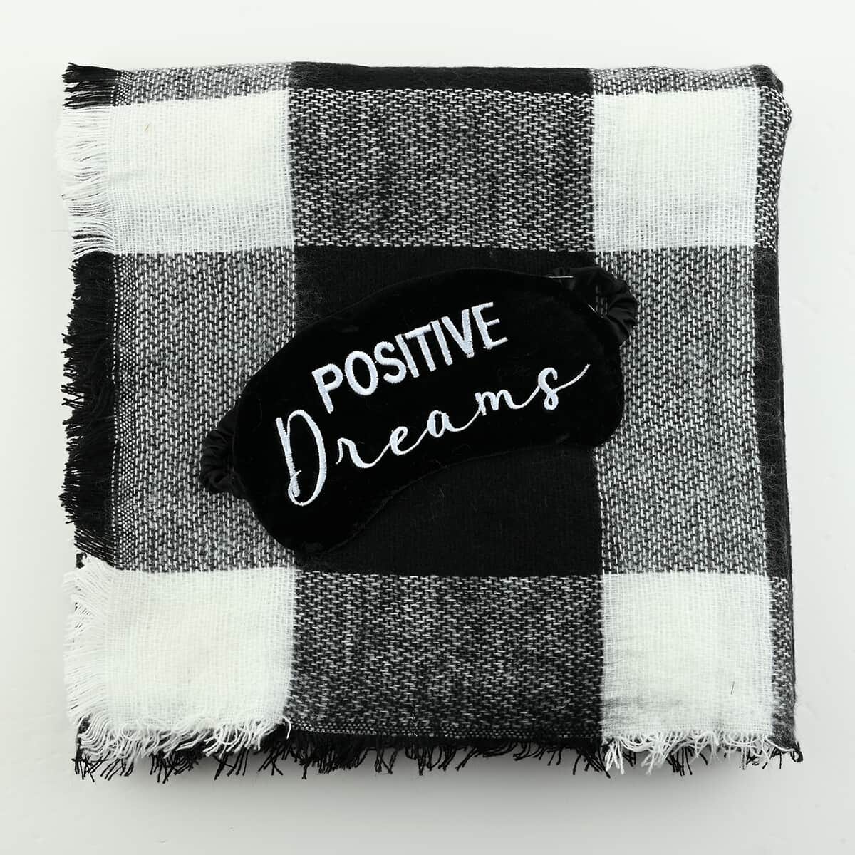 SHIRALEAH Positive Dreams Throw and Eye Mask Travel Set - Black and White (Blanket, Mask) image number 0