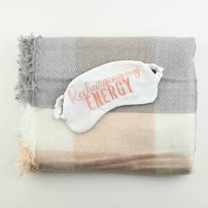 SHIRALEAH Recharging My Energy Throw and Eye Mask Travel Set - Pink and Gray (Blanket, Mask)