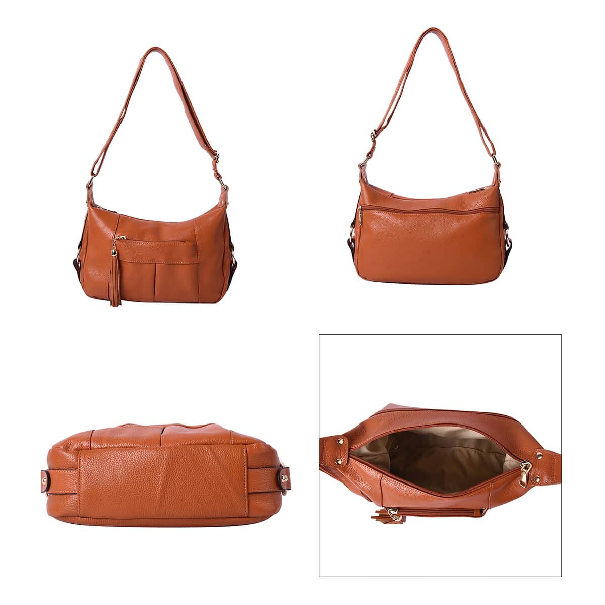 Brown Genuine Leather Crossbody Bag with Tassel & Shoulder Strap image number 2