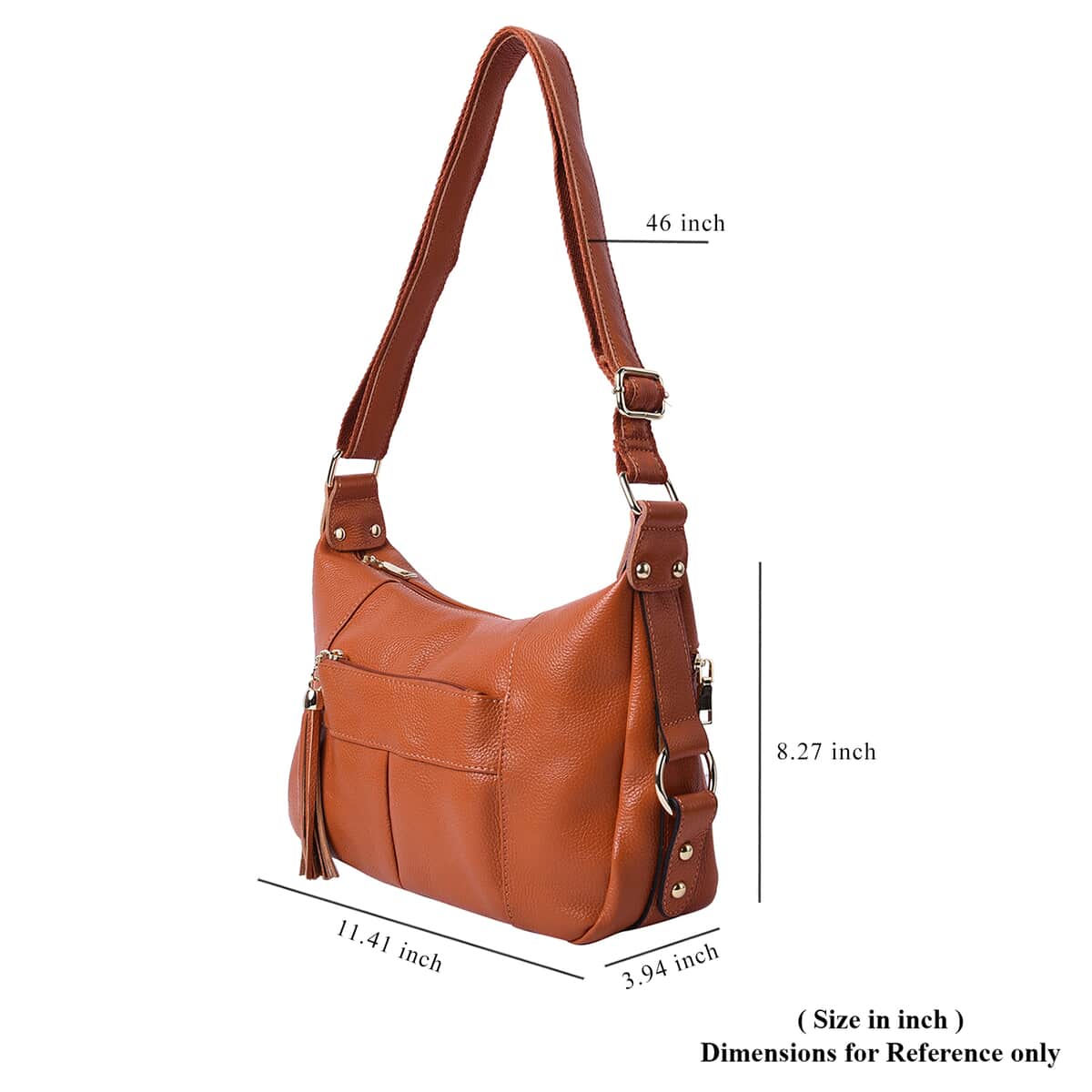 Brown Genuine Leather Crossbody Bag with Tassel & Shoulder Strap image number 4