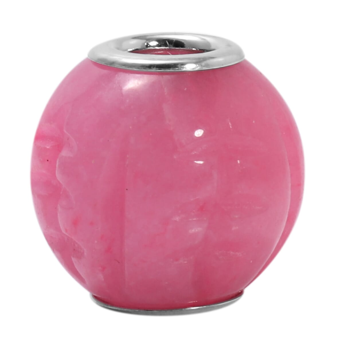 Charmes D'Joy Pink Jade 13-15mm Beaded Carved Longevity Charm in Rhodium Over Sterling Silver 17.00 ctw image number 0