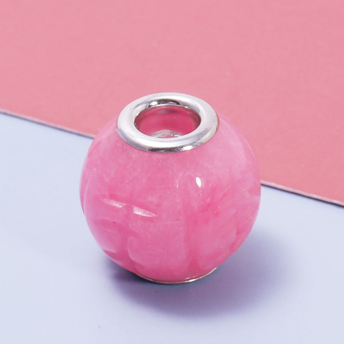 Charmes D'Joy Pink Jade 13-15mm Beaded Carved Longevity Charm in Rhodium Over Sterling Silver 17.00 ctw image number 1