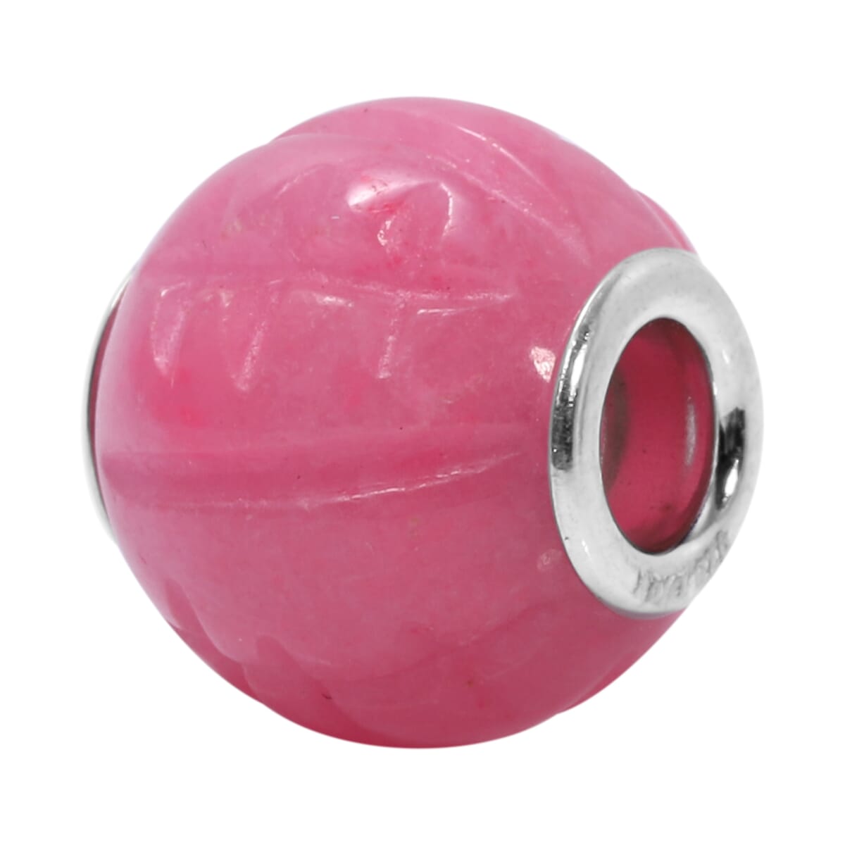 Charmes D'Joy Pink Jade 13-15mm Beaded Carved Longevity Charm in Rhodium Over Sterling Silver 17.00 ctw image number 2