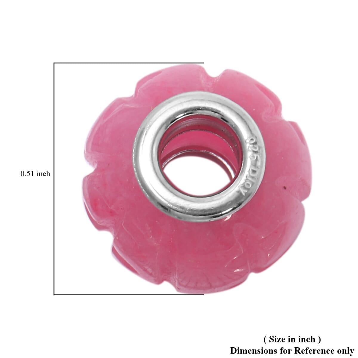 Charmes D'Joy Pink Jade 13-15mm Beaded Carved Longevity Charm in Rhodium Over Sterling Silver 17.00 ctw image number 3