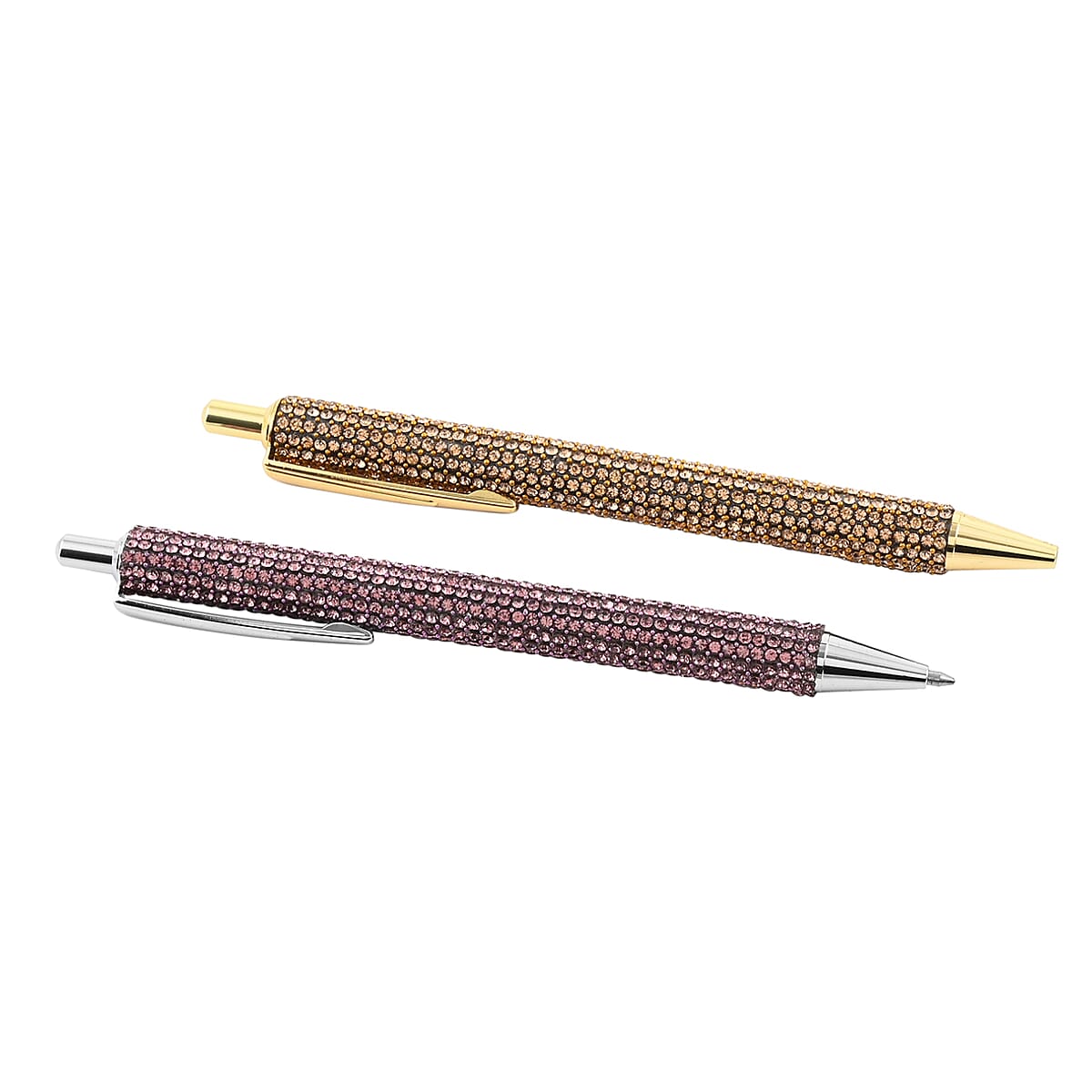 Set of 2 Pink and Gold Artificial Diamond Pens with 2 Replacement Ink image number 4