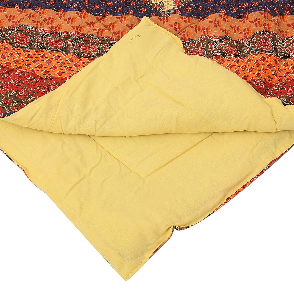 Multi Color Peacock Printed 100% Cotton Hand Quilted, Hand Stitched Quilt and 2pcs Pillow Sham image number 4