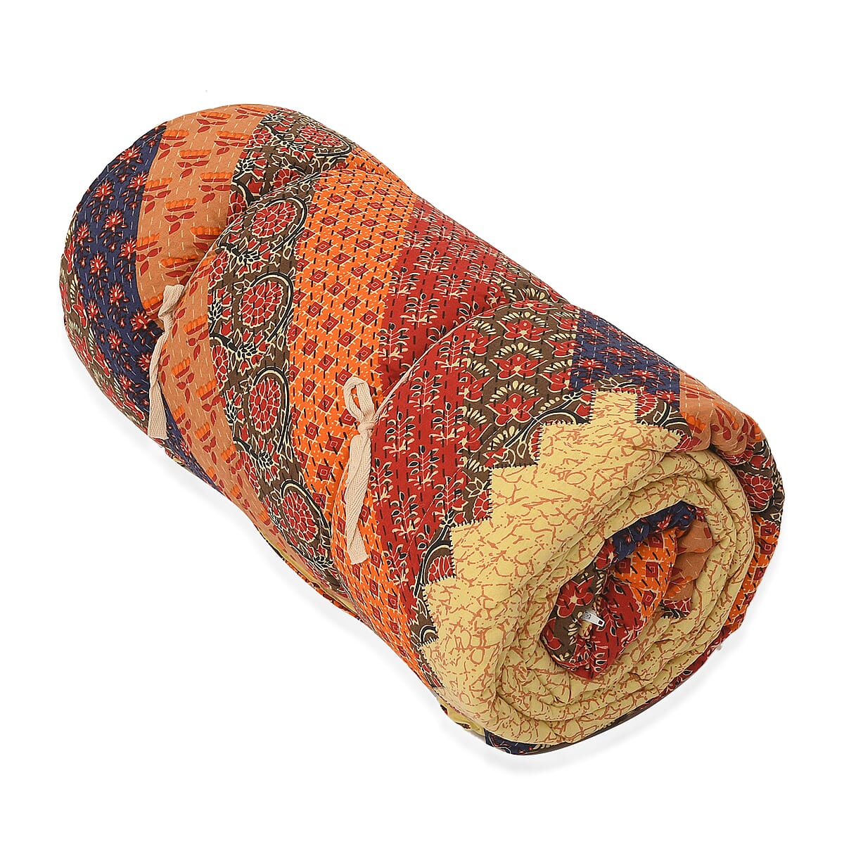 Multi Color Peacock Printed 100% Cotton Hand Quilted, Hand Stitched Quilt and 2pcs Pillow Sham image number 5