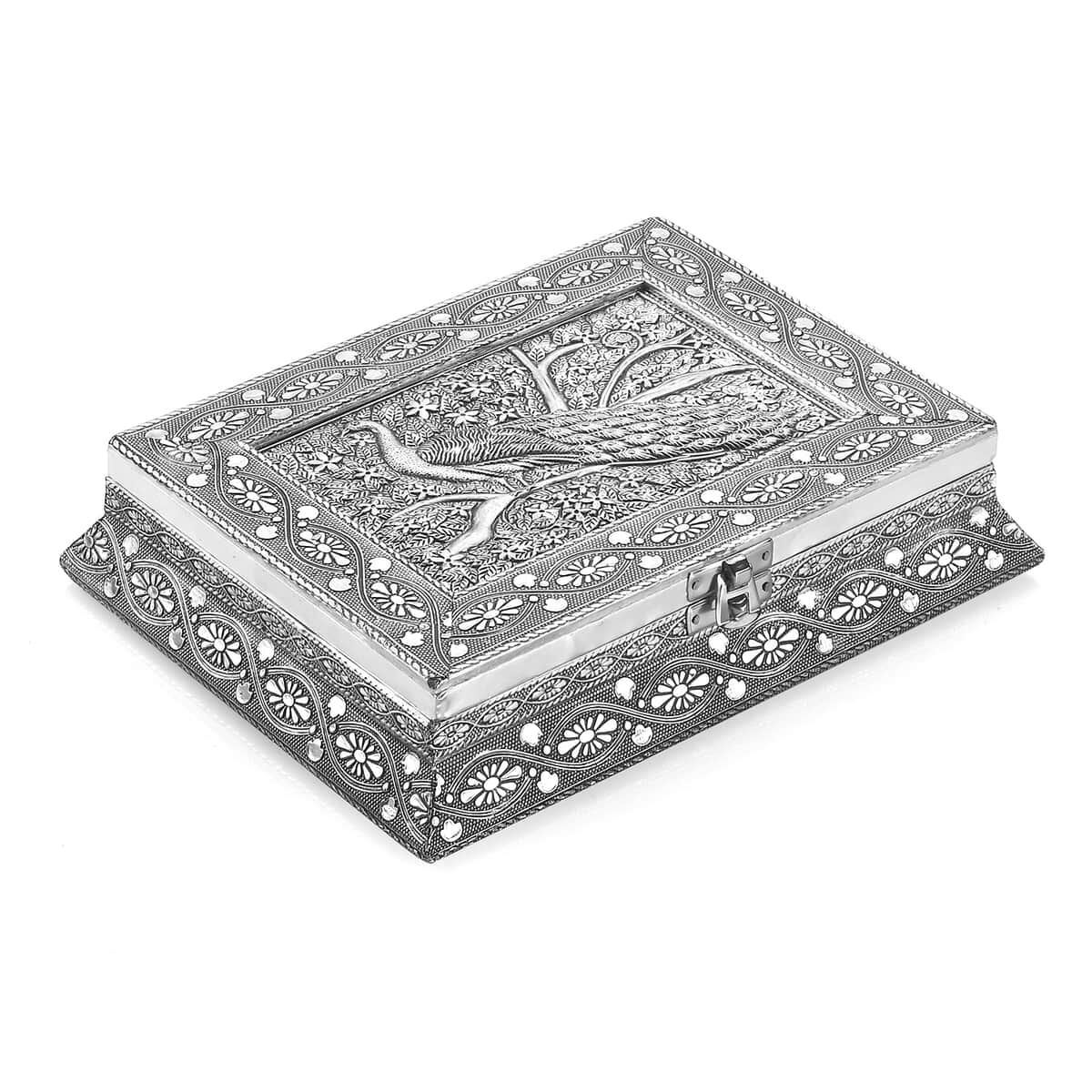 Handcrafted Oxidized 3D Peacock Embossed Scratch Protection Interior Jewelry Box image number 0