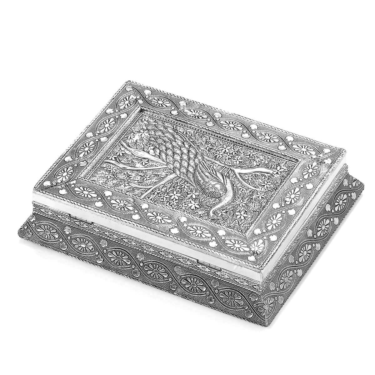 Handcrafted Oxidized 3D Peacock Embossed Scratch Protection Interior Jewelry Box image number 2