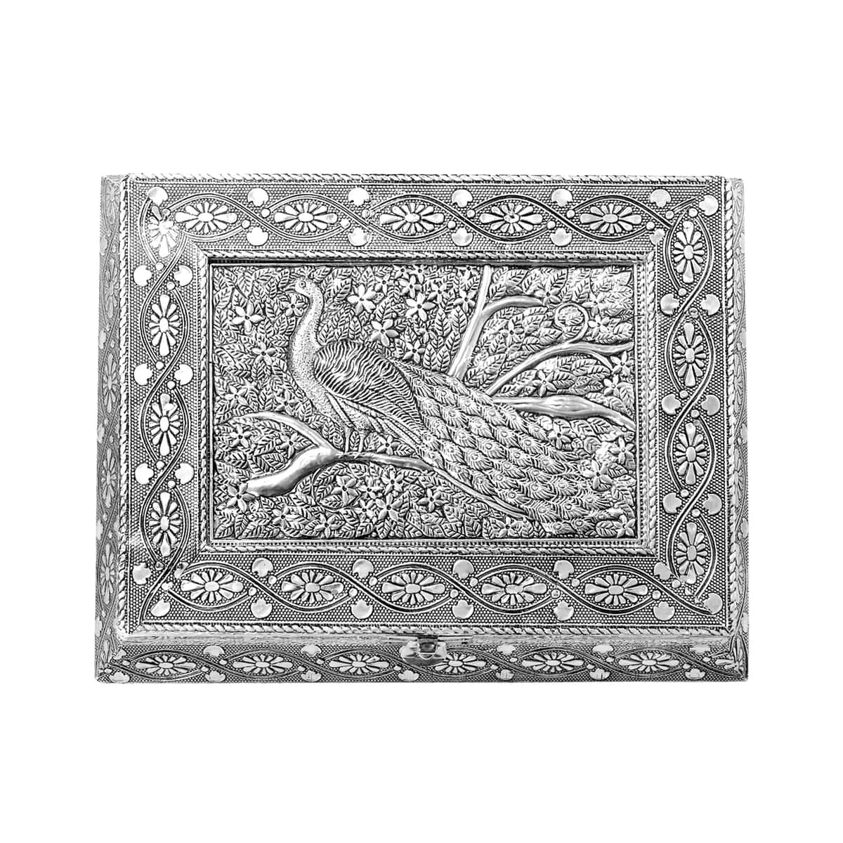 Handcrafted Oxidized 3D Peacock Embossed Scratch Protection Interior Jewelry Box image number 3