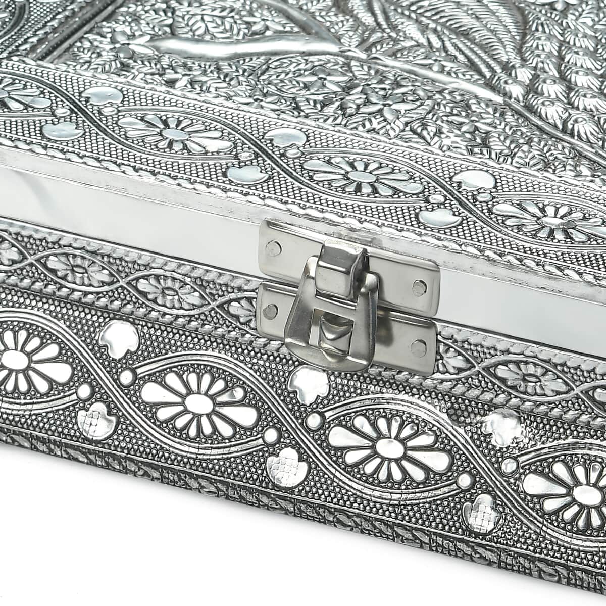 Handcrafted Oxidized 3D Peacock Embossed Scratch Protection Interior Jewelry Box image number 4