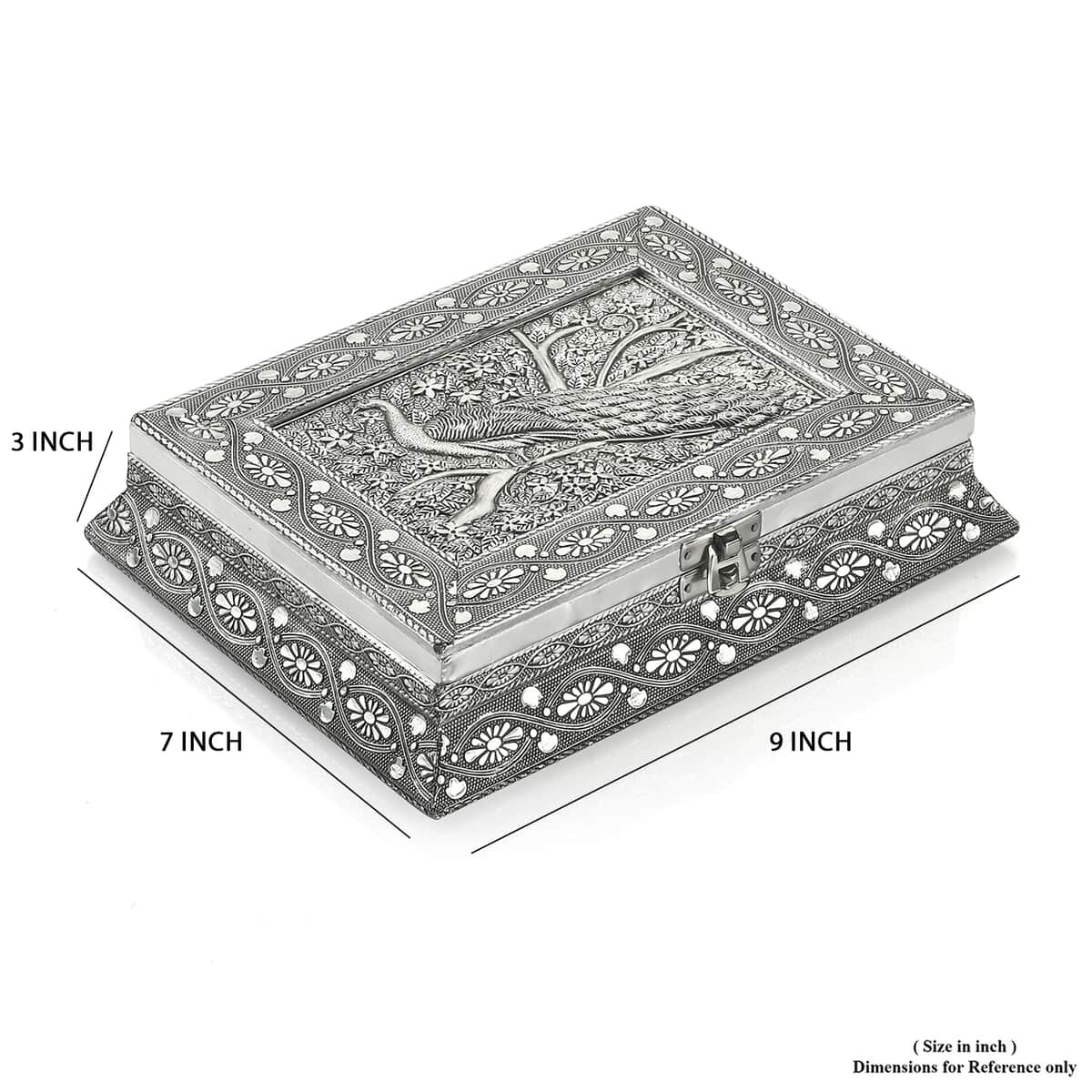 Handcrafted Oxidized 3D Peacock Embossed Scratch Protection Interior Jewelry Box image number 6