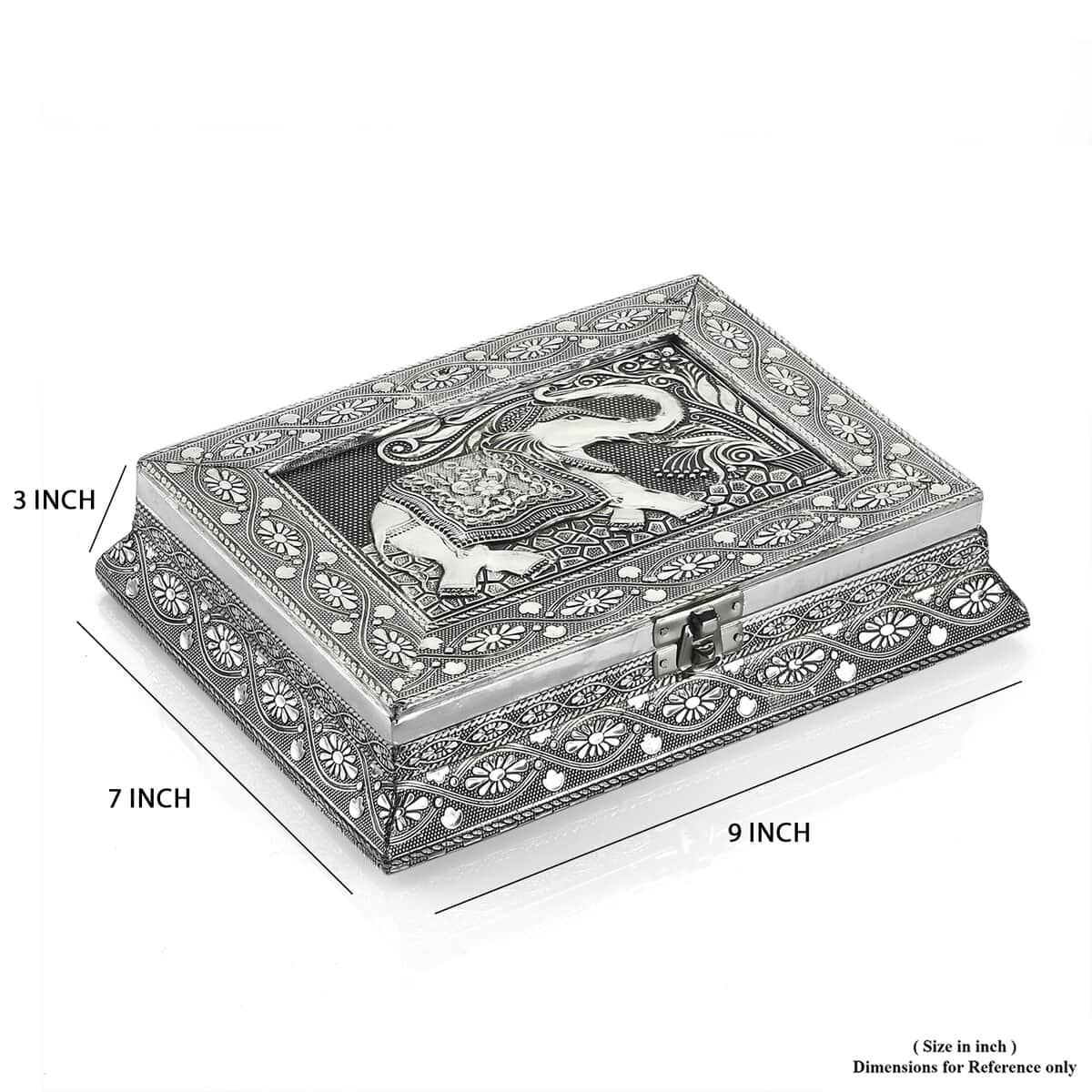 Handcrafted Oxidized 3D Elephant Embossed Scratch Protection Interior Jewelry Box (9x7x3) image number 6