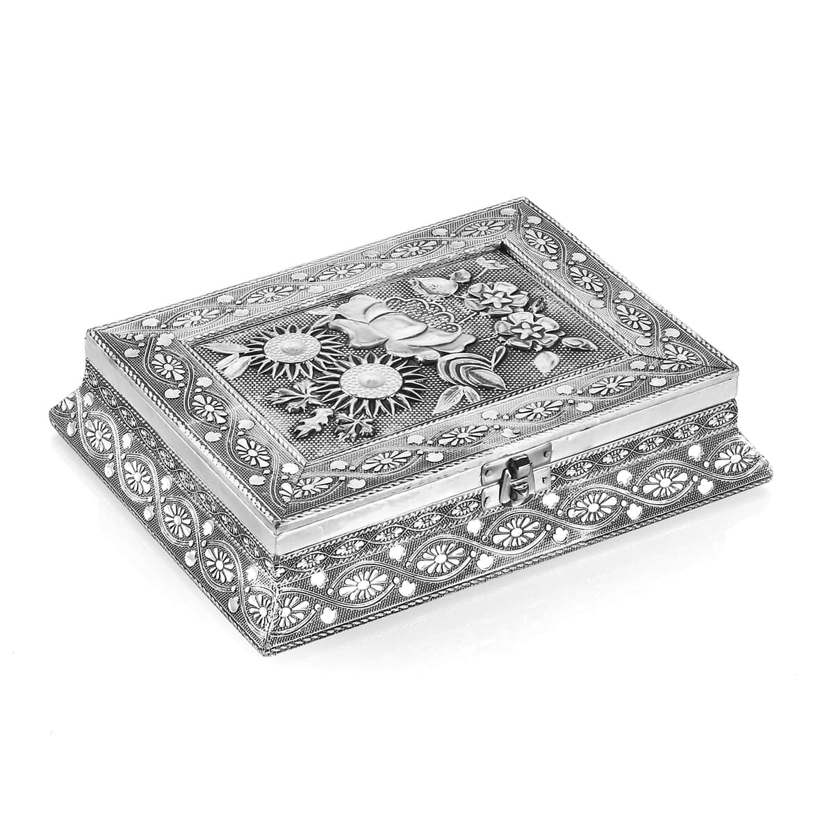 Handcrafted Oxidized 3D Flower Embossed Scratch Protection Interior Jewelry Box image number 0