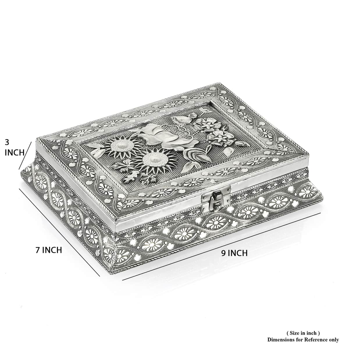 Handcrafted Oxidized 3D Flower Embossed Scratch Protection Interior Jewelry Box image number 7