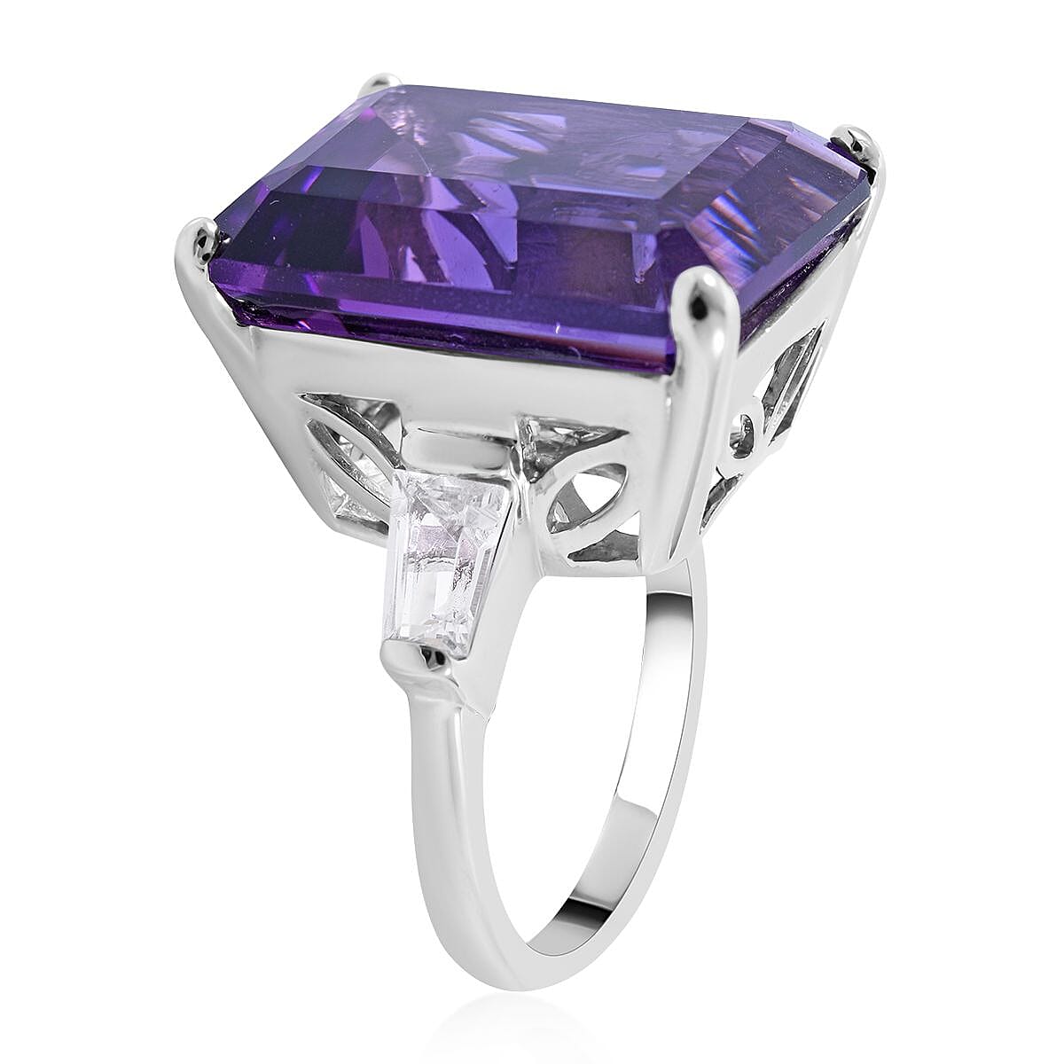 Lusaka Amethyst and White Topaz Ring in Platinum Over Sterling Silver 23.50 ctw image number 2