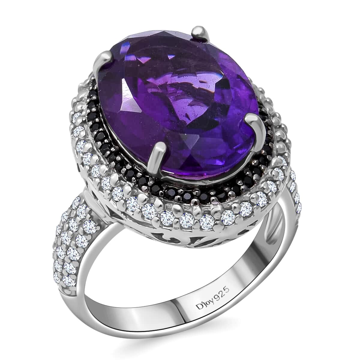 12.50 ctw Lusaka Amethyst and Multi Gemstone Halo Ring in Platinum Over Sterling Silver 9 Grams image number 2