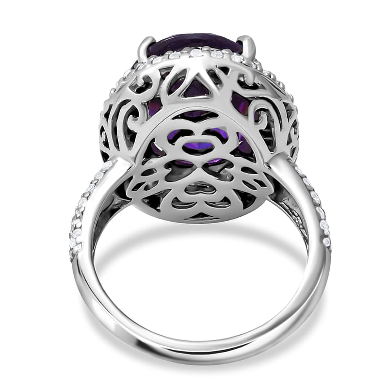 Lusaka Amethyst Halo Ring, Multi Gemstone Ring, Amethyst Ring, Platinum Over Sterling Silver Ring, Gifts For Her 13.90 ctw (Size 10.0)
