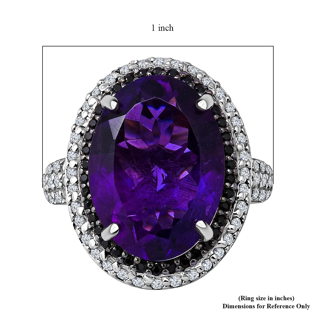 12.50 ctw Lusaka Amethyst and Multi Gemstone Halo Ring in Platinum Over Sterling Silver 9 Grams