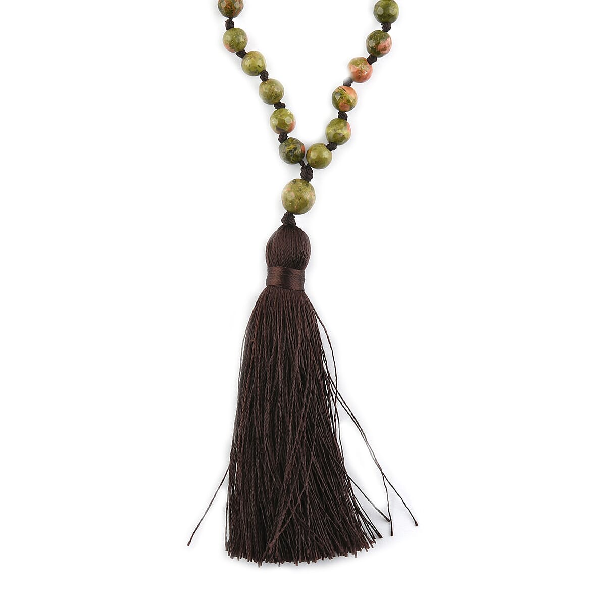 Lulu Dharma Unakite Faceted Beaded Mala Tassel Necklace 32 Inches image number 1