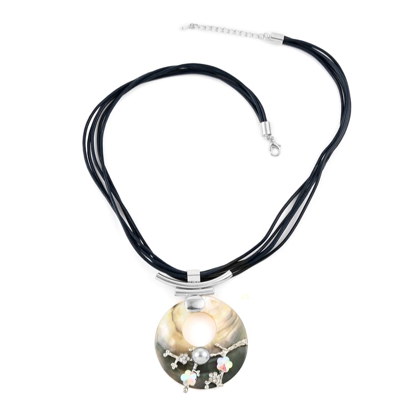 Natural Color Shell, Multi Gemstone Necklace (22 Inches) in Silvertone