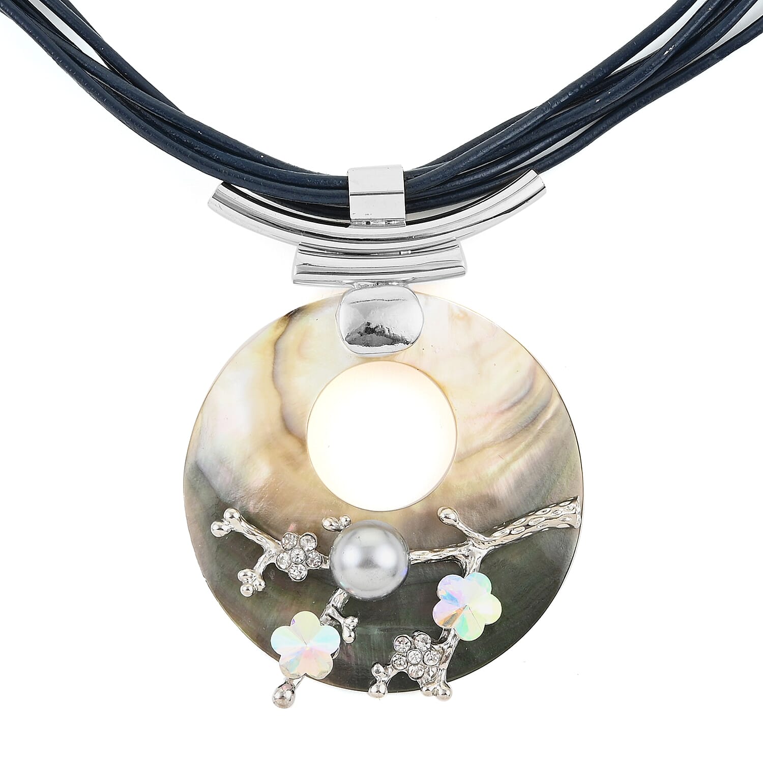 Natural Color Shell, Multi Gemstone Necklace (22 Inches) in Silvertone