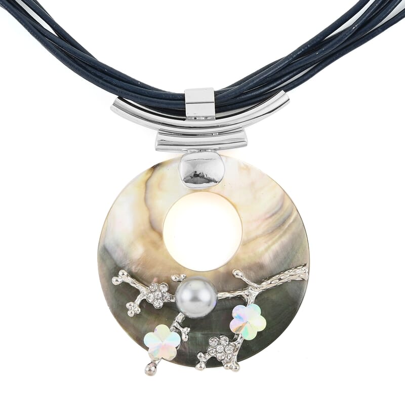 Natural Color Shell, Multi Gemstone Necklace (22 Inches) in Silvertone