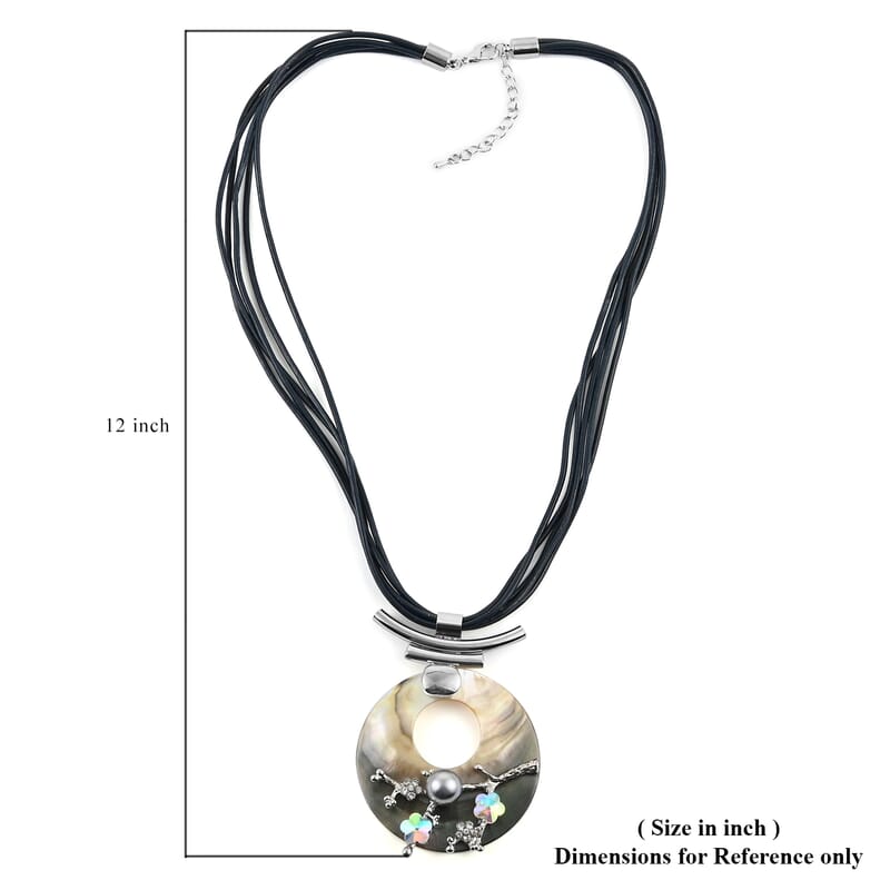 Natural Color Shell, Multi Gemstone Necklace (22 Inches) in Silvertone