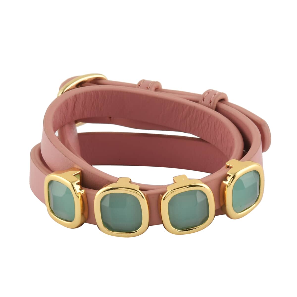 LULU DHARMA CLOSEOUT Peru Chalcedony and Pink Leather Wrap Bracelet (Adjustable) in Goldtone image number 0