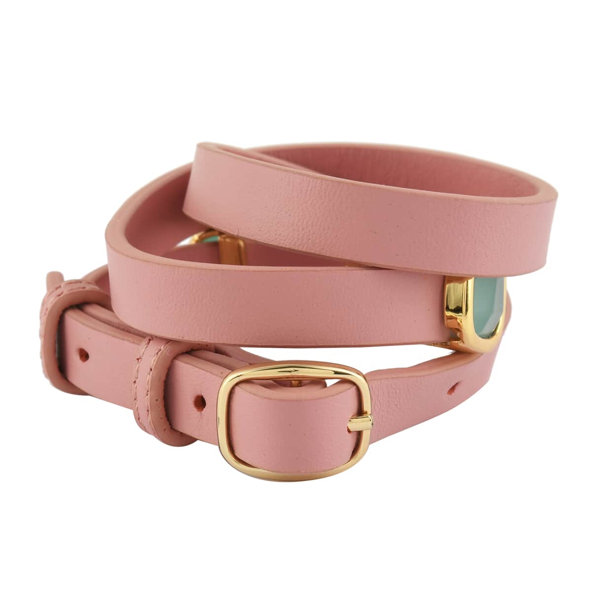 LULU DHARMA CLOSEOUT Peru Chalcedony and Pink Leather Wrap Bracelet (Adjustable) in Goldtone image number 1