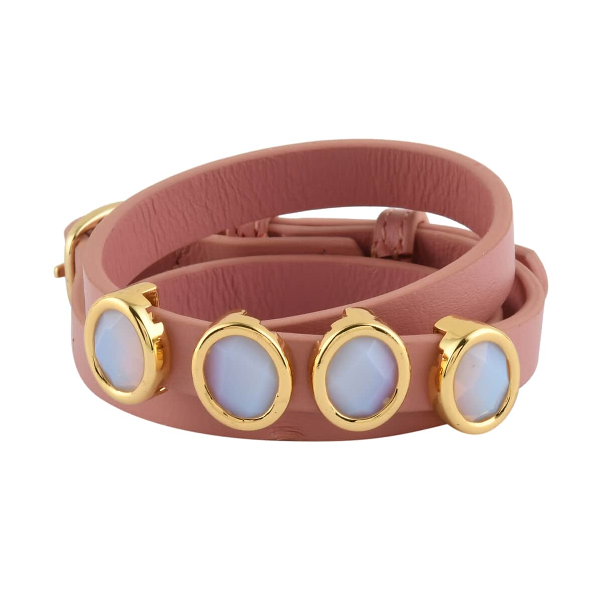 White Chalcedony Bracelet in Goldtone| Pink Leather Wrap Bracelet For Women| Adjustable Bracelet image number 0